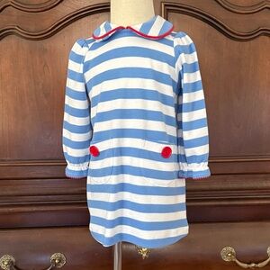 Beaufort Bonnet Company NWT Blue Stripe Dress 18-24M Red Trim Peter Pan Collar
